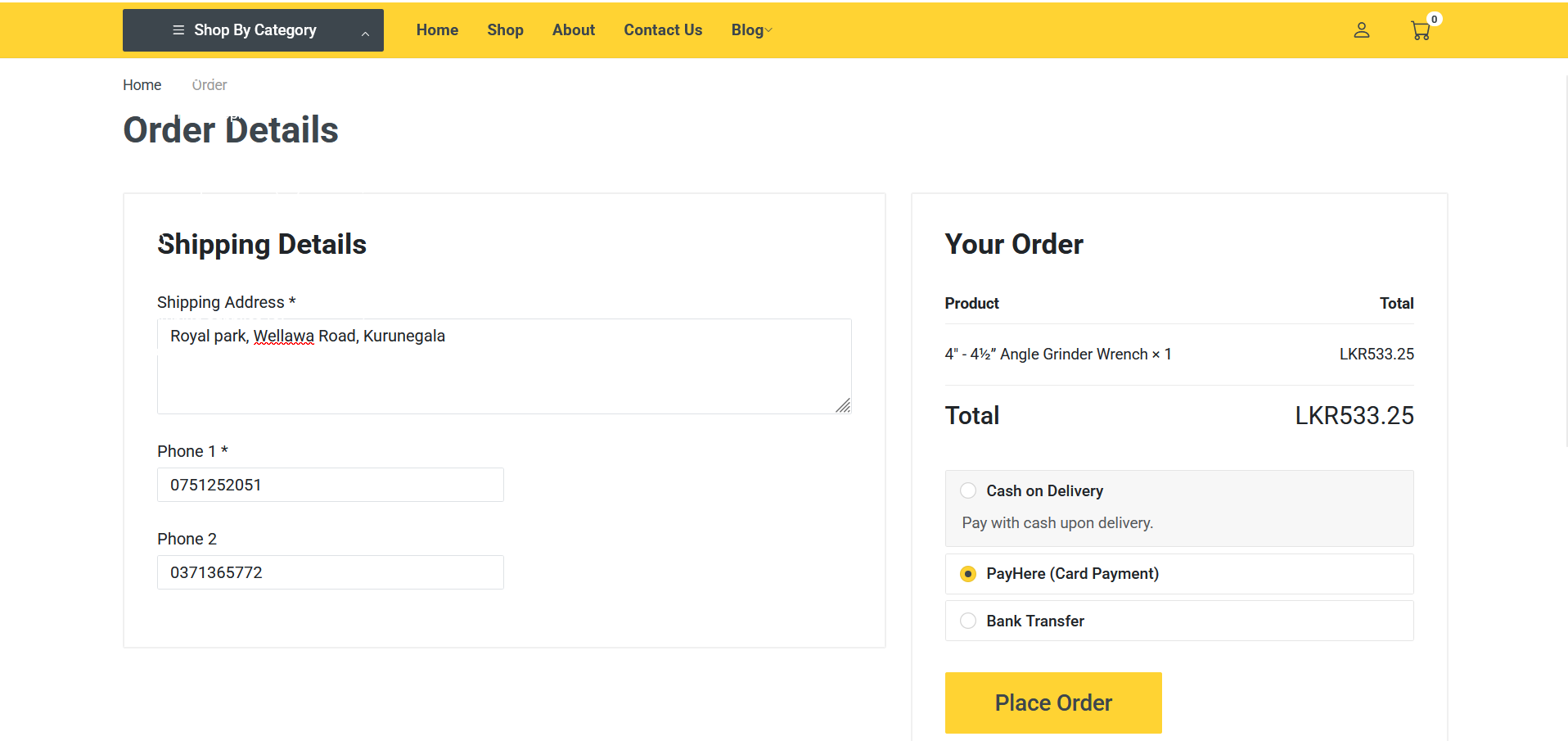How to Place an Order Using PayHere Card Payment on Our Website